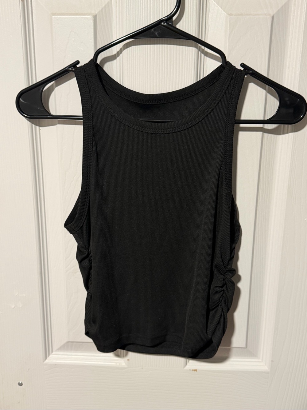 Black Women's Sleeveless Tank Top with Side Ruching